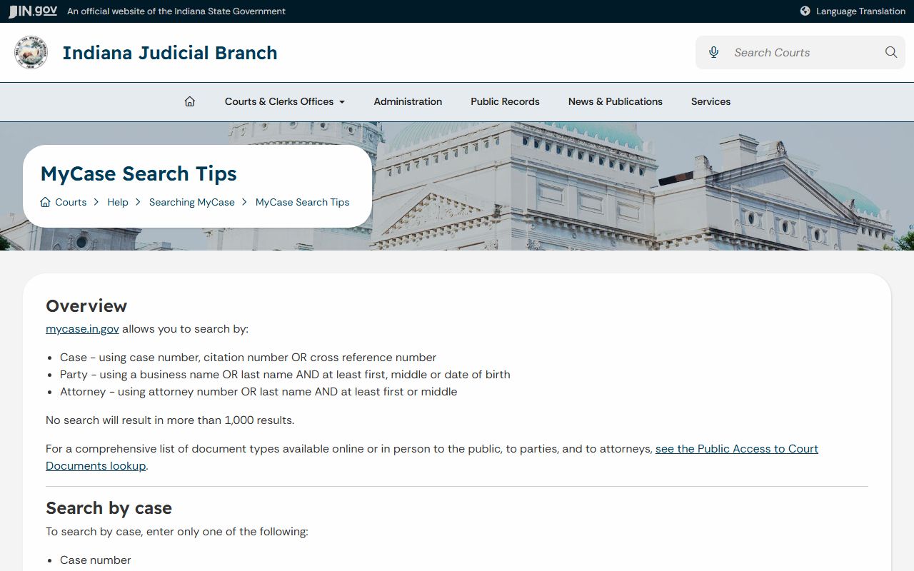 White County court dockets MyCase search tips