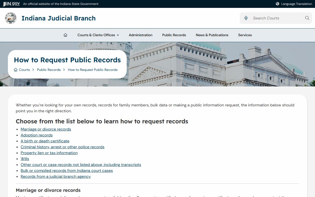 White County court records request guidance from Indiana courts