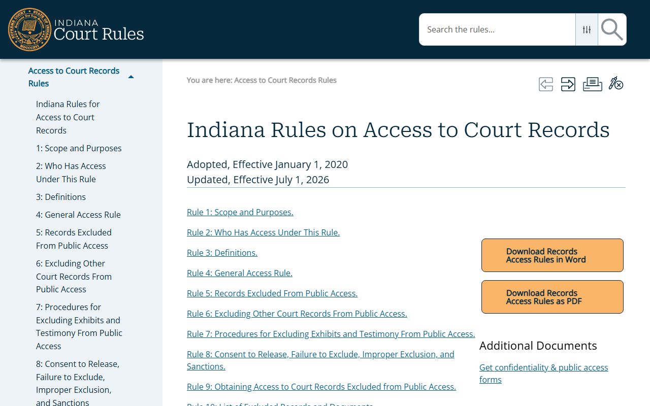 White County court records access rules in Indiana