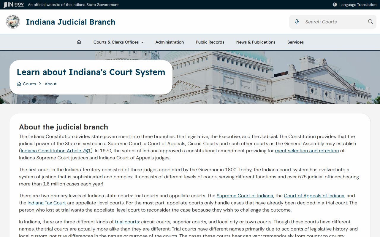 White County trial court records Indiana court structure source