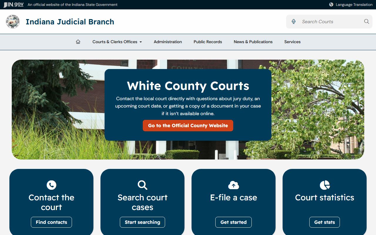 White County court records page from Indiana Judicial Branch