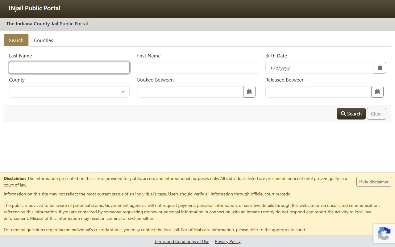 White County inmate records INjail public portal fallback