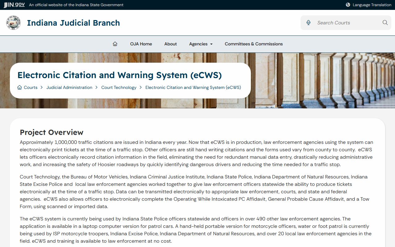 White County traffic court records Indiana traffic citation technology
