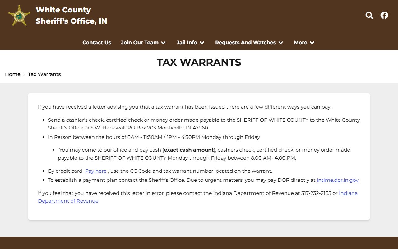 White County warrant records sheriff tax warrants page